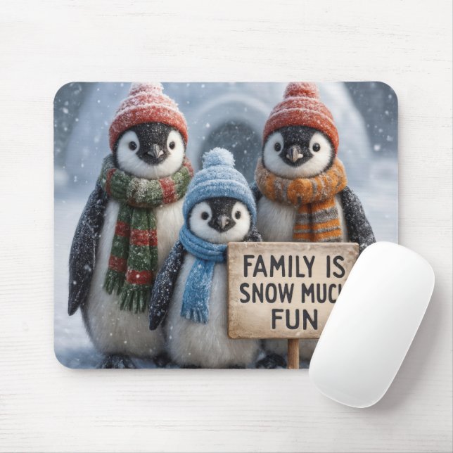 Mousepad Família Pinguim Em Flocos De Neve (Com mouse)