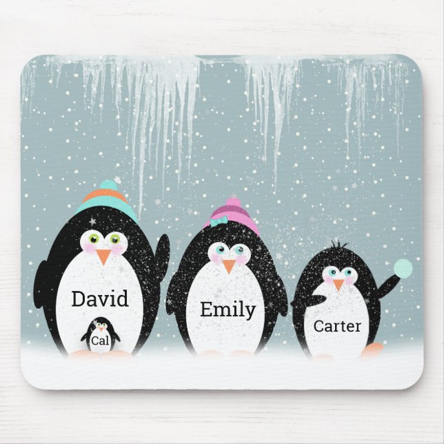 Mousepad Família Pinguim Na Neve (Frente)