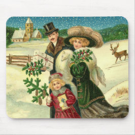 Mousepad Família vitoriana na cena de Natal da neve