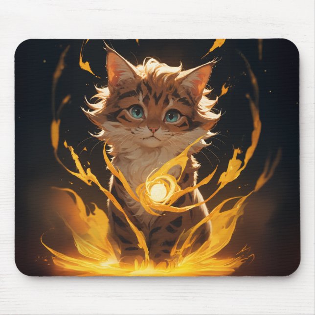 Mousepad Familiar de Incêndio de Gato de Tigre Místico (Frente)