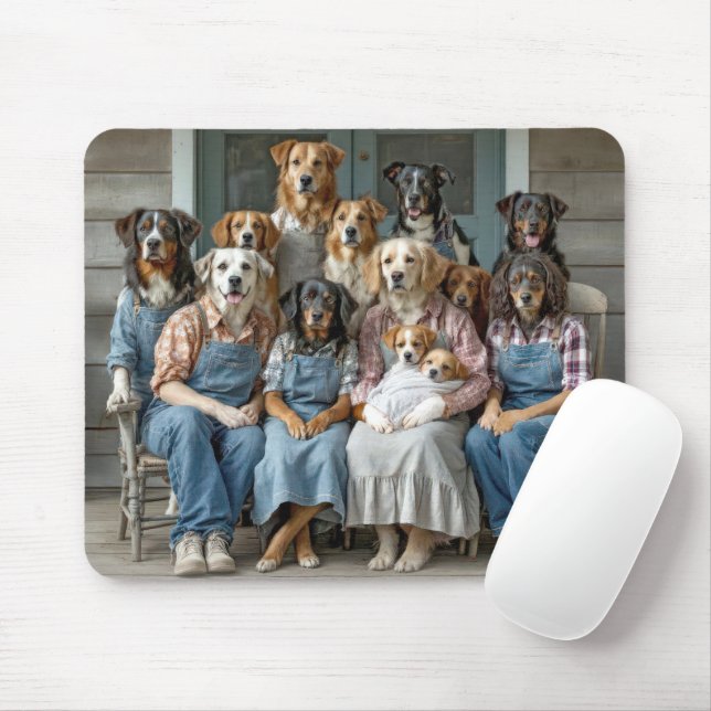 Mousepad Family Reunion of Dogs On Farmhouse Porch (Com mouse)