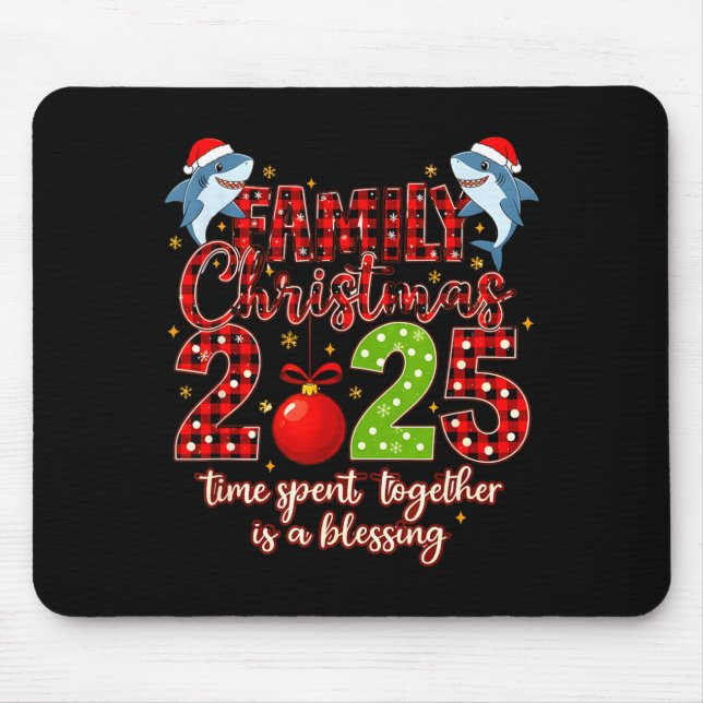 Mousepad Family Shark Christmas 2025 Santa Merry Time Spent (Frente)
