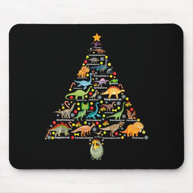 Mousepad Fanny Dinosaur Christmas Tree Cute Dino Xmas For K (Frente)