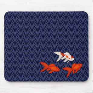 Mousepad Fantail Goldfish no padrão de onda de Seigaiha jap