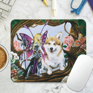 Mousepad Fantasia Fada Guerreira Corgi Floresta Mágica