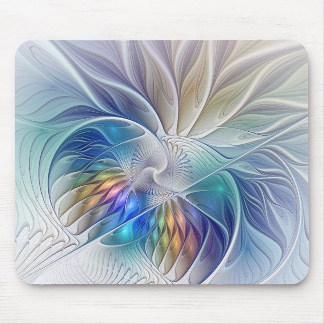 Mousepad Fantasia Floral, Abstrato Fractal Colorida (Frente)