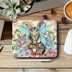 Mousepad Fantasia Floral de Gato Fada Tabby Pastel Capricho