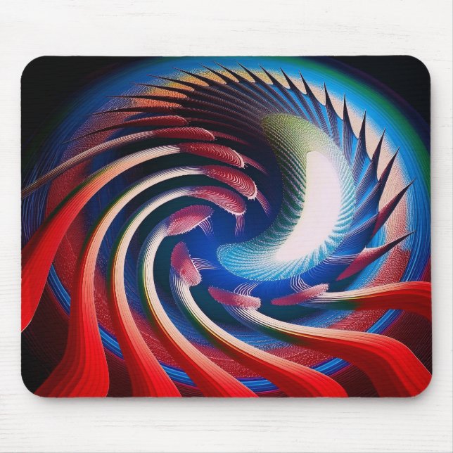 Mousepad Fantasia Fractal Vermelha Branca e Azul (Frente)