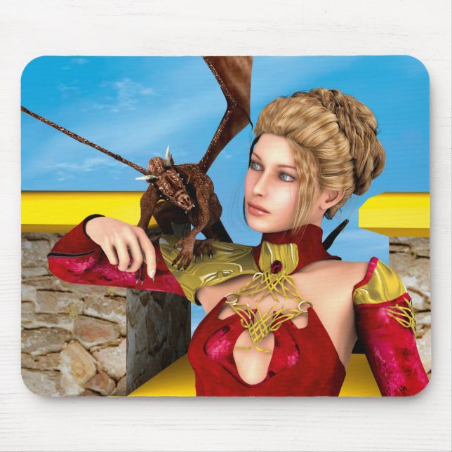 Mousepad Fantasia Princesa Dragão Arte Digital (Frente)