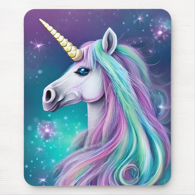 Mousepad Fantasia Unicórnio com Cabelo Azul e Rosa (Frente)