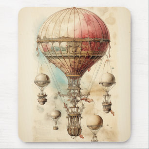 Mousepad Fantasia Vitoriana de Dirigível - Rosa, Bege e Sep