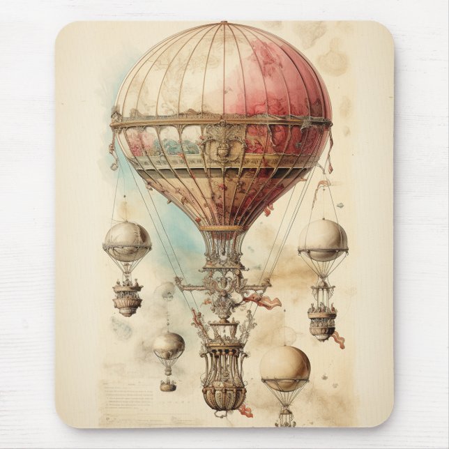 Mousepad Fantasia Vitoriana de Dirigível - Rosa, Bege e Sep (Frente)