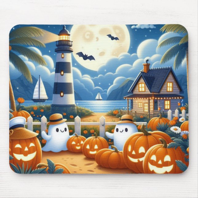 Mousepad Fantasma/abóboras do Dia das Bruxas Justo/Costeiro (Frente)