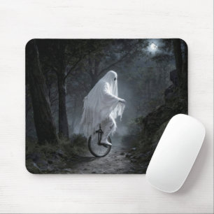 Mousepad Fantasma andando de monociclo em uma floresta assu