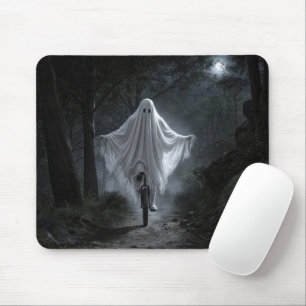 Mousepad Fantasma andando de monociclo em uma floresta assu
