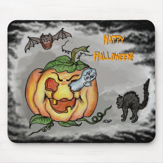 Mousepad Fantasma, Bat e Cat, Feliz Halloween! (Frente)