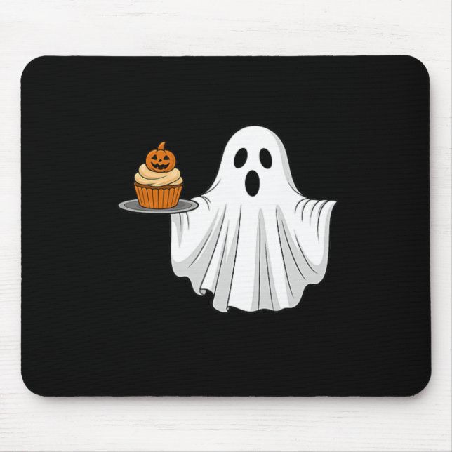 Mousepad Fantasma Bonita do Halloween Segurando Pocke Cupca (Frente)
