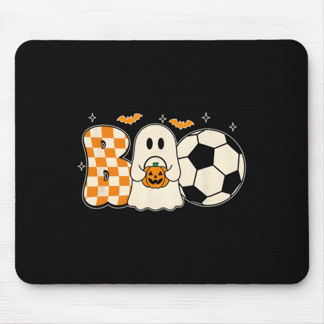 Mousepad Fantasma Boo Jogando Futebol Halloween Jogadores T (Frente)