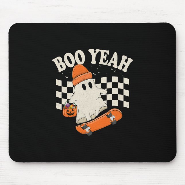 Mousepad Fantasma Boo Yeah Skateboarding Funny Halloween Gh (Frente)