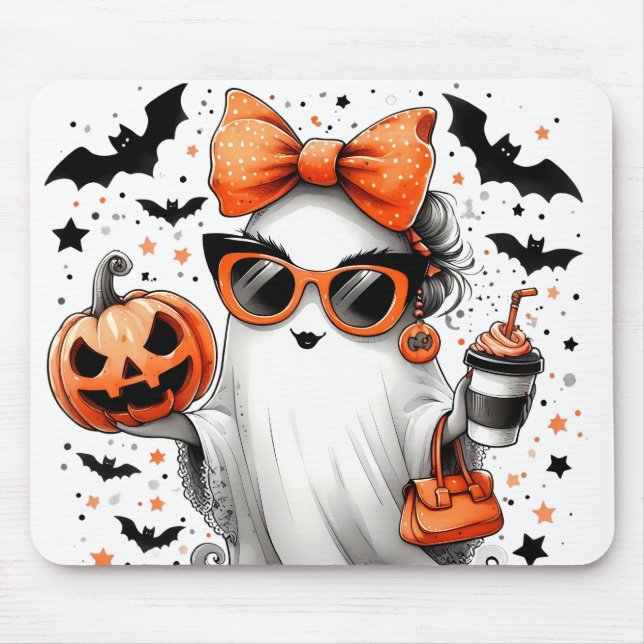 Mousepad Fantasma de Dia de as Bruxas engraçado Canto (Frente)
