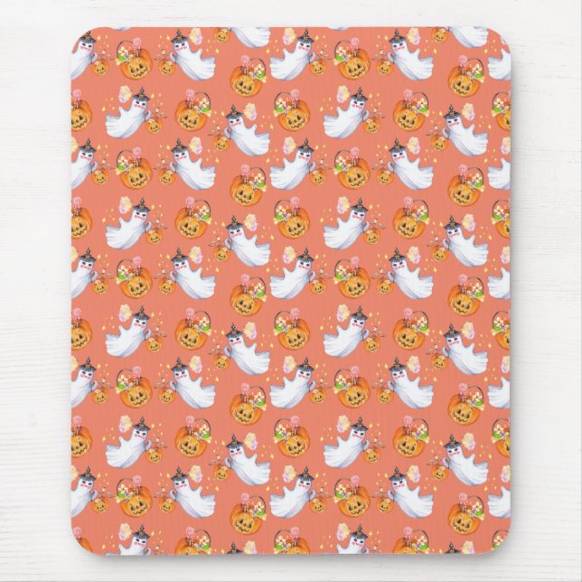 Mousepad Fantasma de Halloween e tanque de padrões sem cost (Frente)