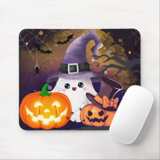 Mousepad Fantasma de Halloween Fofo com Chapéu de Bruxa e A