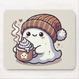 Mousepad Fantasma de Halloween Fofo com Touca de Outono e C