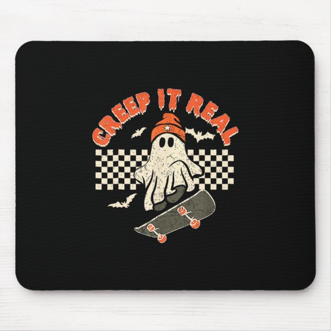 Mousepad Fantasma de Halloween Retro de Skateboarding Creep (Frente)