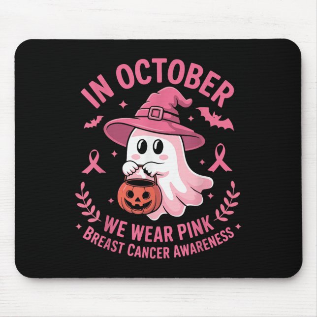 Mousepad Fantasma do Halloween do Cancer de Mama em outubro (Frente)