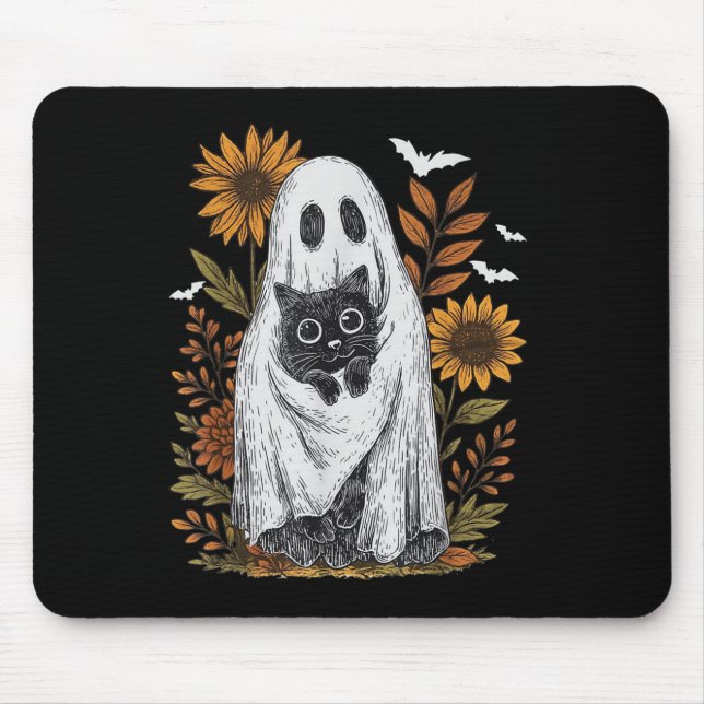 Mousepad Fantasma Engraçado, segurando Ghost Negro no Hallo (Frente)