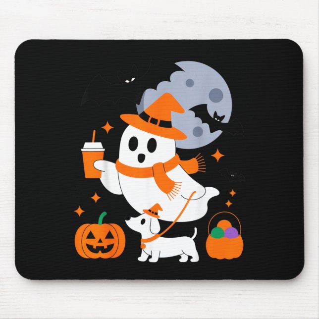 Mousepad Fantasma Fofo Com Cachorro de Abóbora Para Diversã (Frente)