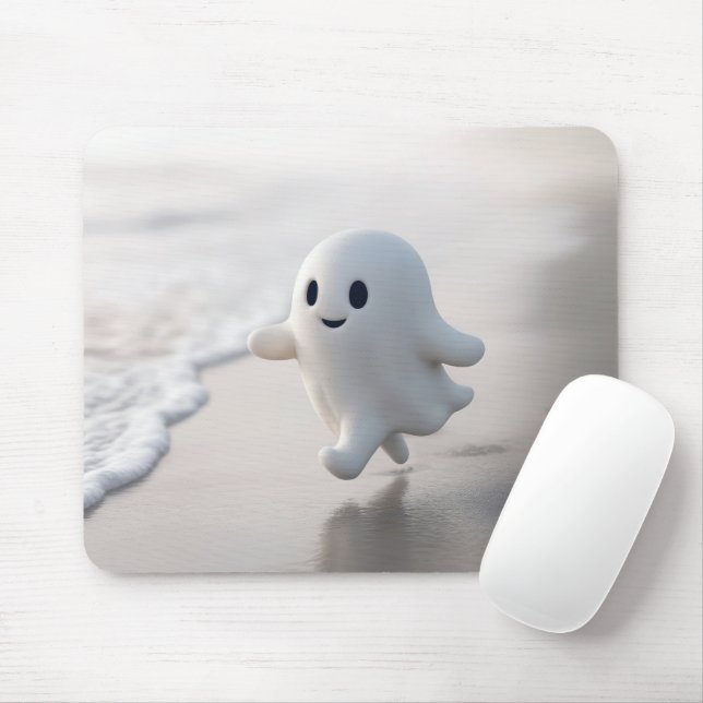 Mousepad Fantasma Fofo Correndo em uma Praia (Com mouse)