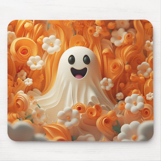 Mousepad Fantasma Laranja e Branco 3D (Frente)
