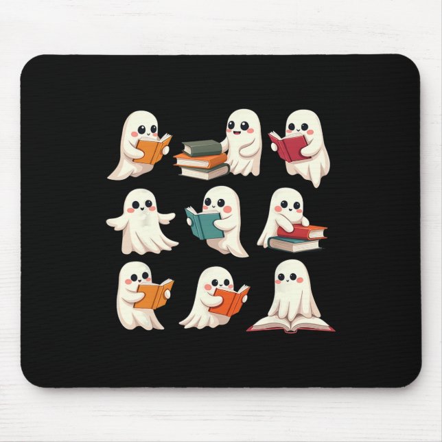 Mousepad Fantasma Lendo Livros de Halloween Professor (Frente)