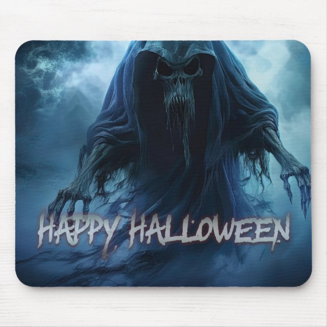 Mousepad Fantasma preto em uma paisagem infernal - Hallowee (Frente)
