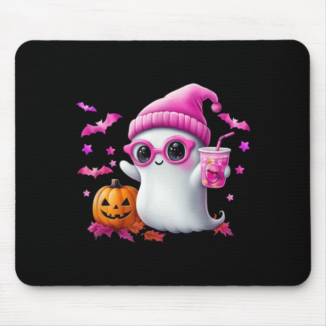 Mousepad Fantasma Rosa Fofo Halloween - Fantasma Retro Dive (Frente)