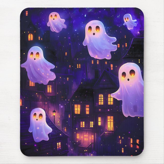 Mousepad Fantasmas de Voo de Cartoon no Halloween Meia-Noit (Frente)