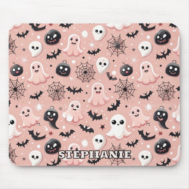 Mousepad Fantasmas Rosa e Padrão Invisível do Halloween (Frente)