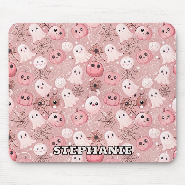 Mousepad Fantasmas Rosa e Pumpkins Whimseen (Frente)