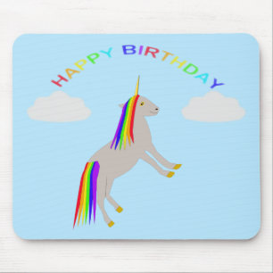 Mousepad Fantasy Birthday Unicorn Rainbow and Clouds