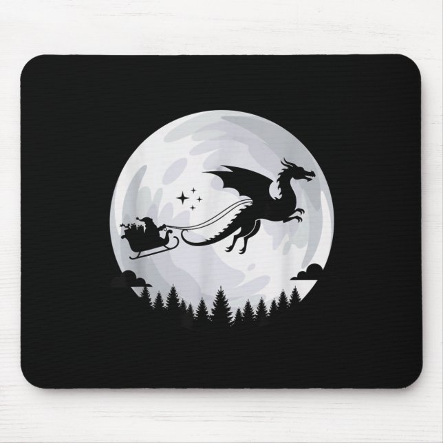 Mousepad Fantasy Dragon Moon Sleigh, Santa Pulled By Dragon (Frente)