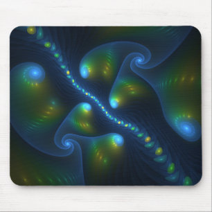 Mousepad Fantasy Luzes Abstrato Azul Verde Amarelo Fractal