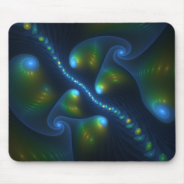 Mousepad Fantasy Luzes Abstrato Azul Verde Amarelo Fractal (Frente)