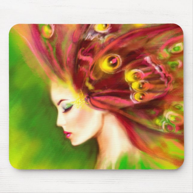 Mousepad Fantasy Retrato linda mulher verde verão (Frente)