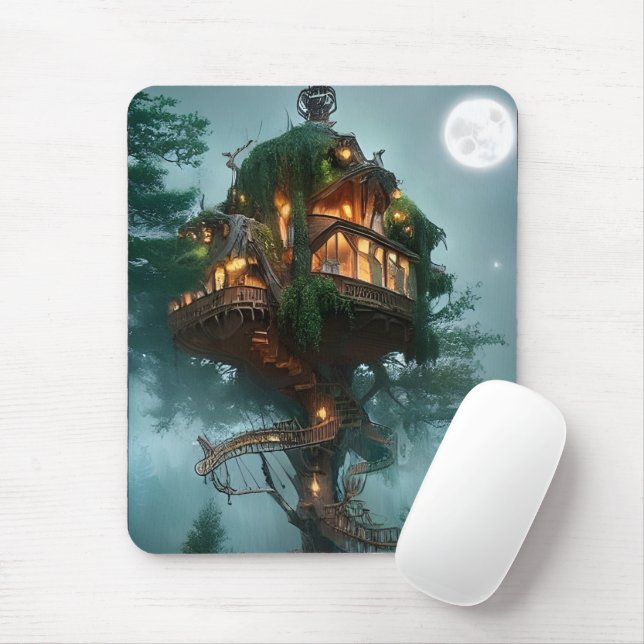 Mousepad Fantasy Tree House Trabalho de arte digital (Com mouse)