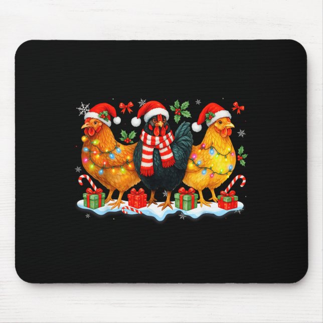 Mousepad Farm Animal Funny Chicken Christmas Lights Cute Xm (Frente)