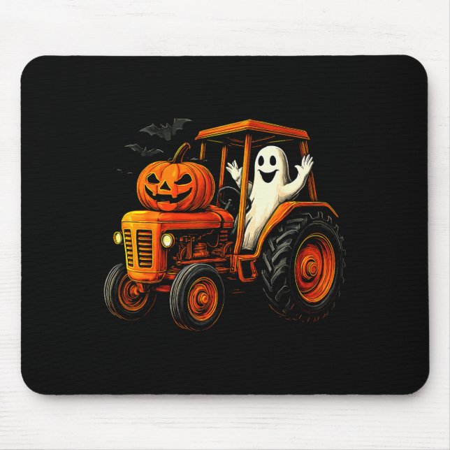 Mousepad Farmer Ghost Tractor Pumpkin Soky Season Halloween (Frente)