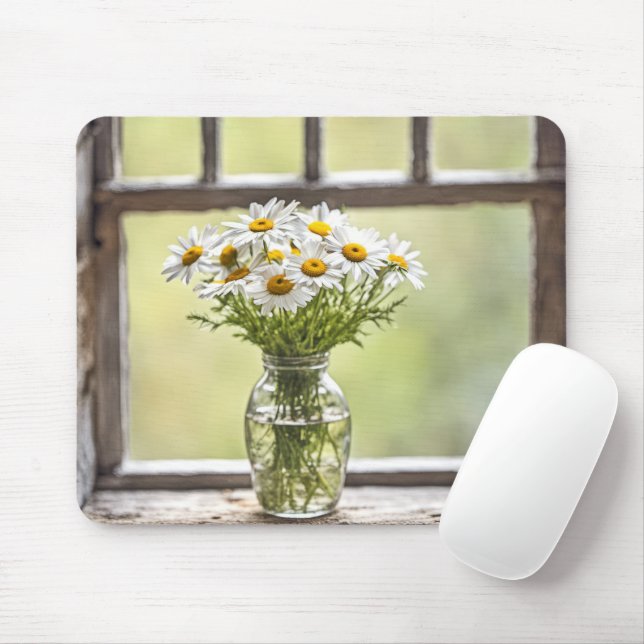 Mousepad Farmhouse Daisy Buquê Na Janela (Com mouse)