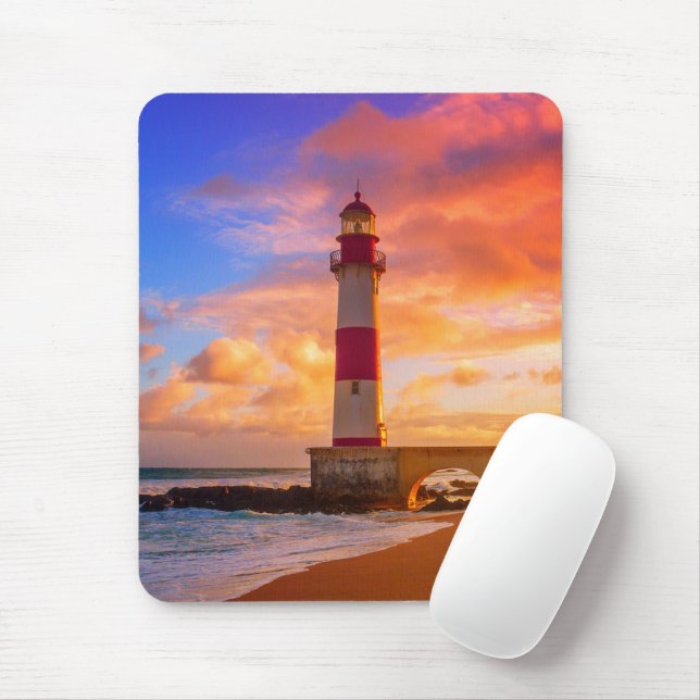 Mousepad Faróis | Farol de Itapuã Bahia Brasil (Com mouse)