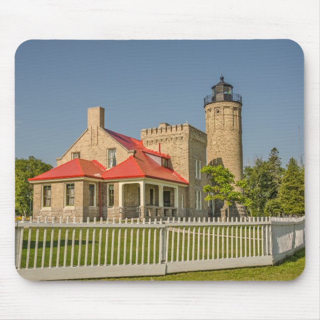 Mousepad Farol antigo do Ponto Mackinac em Mackinaw, MI (Frente)